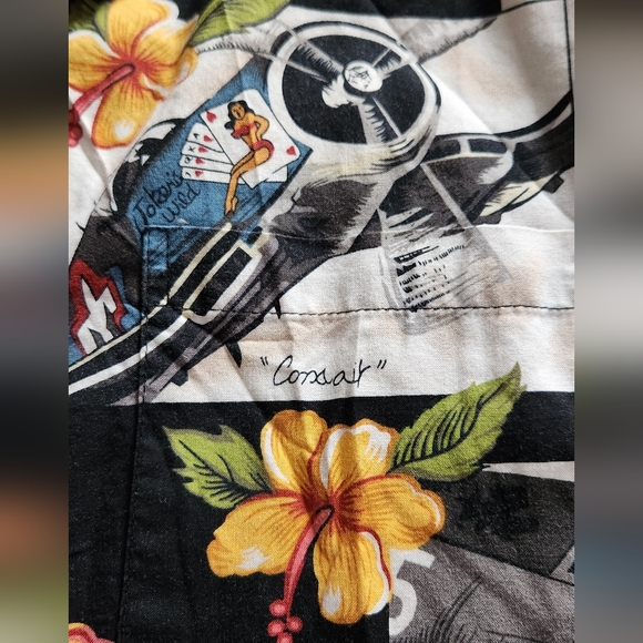 Kalaheo Hawaiian Men 2X Short Sleeve Shirt WWII  Airplane Bomber Floral Women - Picture 2 of 12